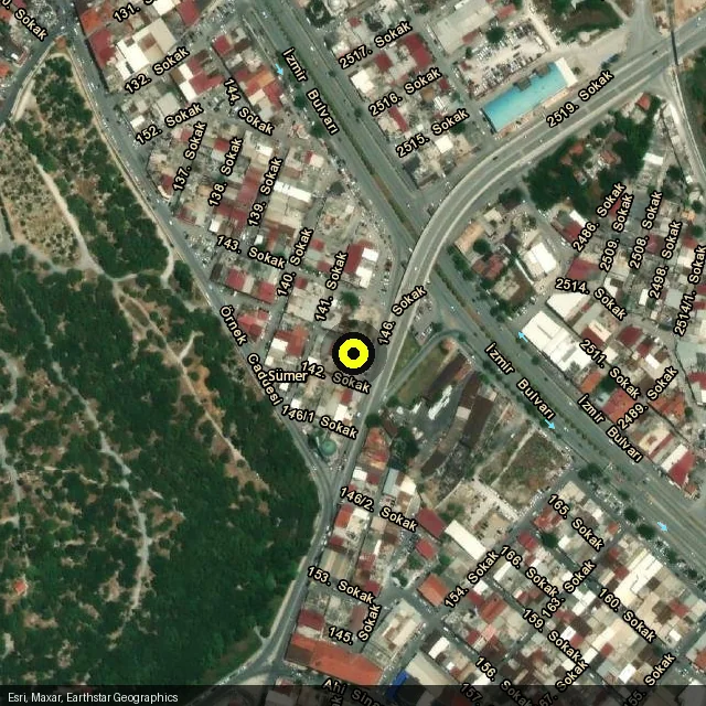 Güroto Özel Servis konumu — uydu görüntüsü, İlbade Mah. 141. Sk. No:28, Merkezefendi, Denizli